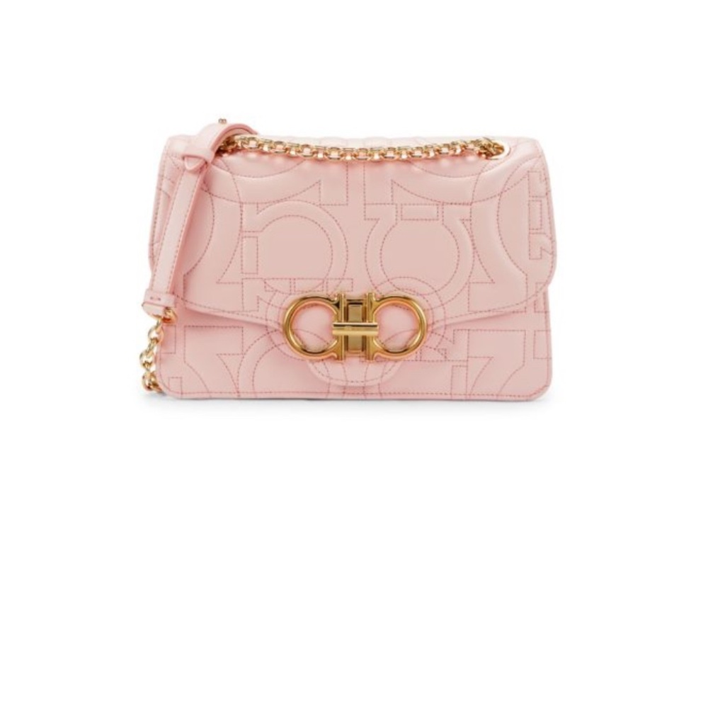 Salvatore Ferragamo Pink and Gold Quilted Shoulder Bag